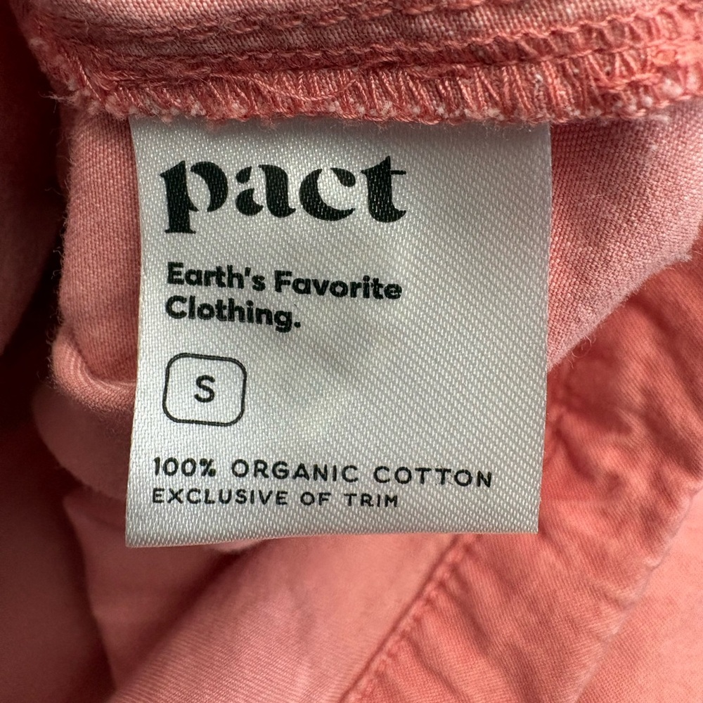 PACT Chambray Romper Size Small Pink Organic Cotton Elastic Waist Pockets Collar - Picture 10 of 14